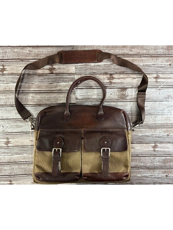 Polo Ralph Lauren Other - Polo Ralph Lauren Leather Canvas Heritage Logo Messenger Laptop Bag Brown Khaki